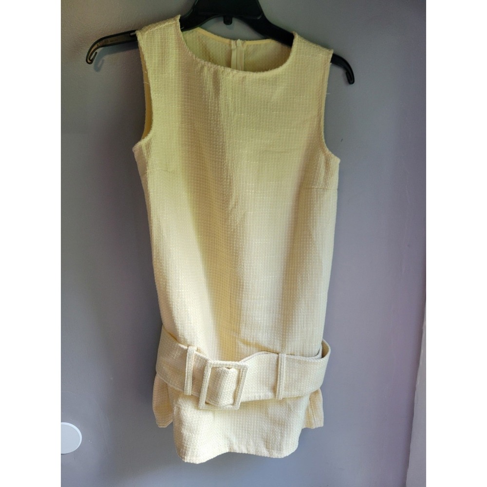 PrettyLittleThing Lemon Yellow Boucle Low Belt Shift Dress 1960s Retro 4Fashion